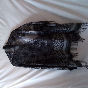 Wrap Gray and Black Metallic With Fringed Edges